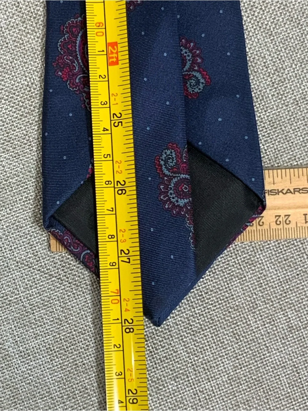 Oscar de la Renta Silk Tie Navy Paisley Polka Dot